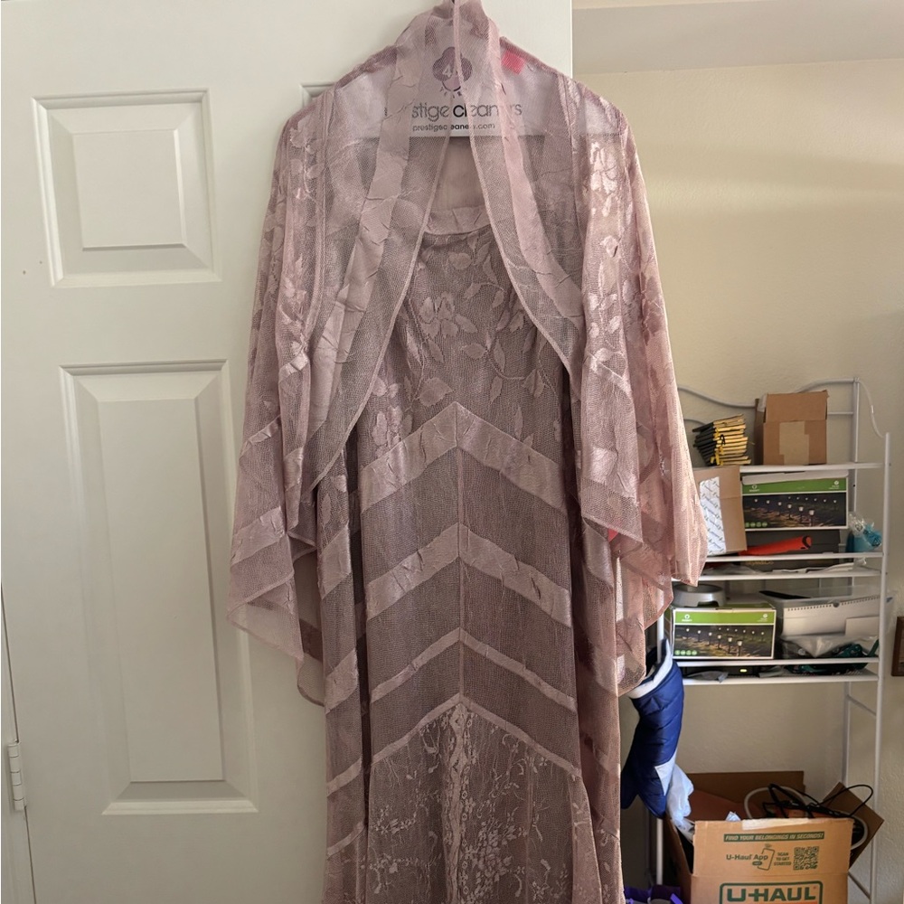 Pink Lace Dress with Shawl